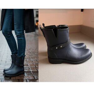 Rag & Bone Women Navy & Black Moto Rubber Rain Boots - Size 40 / US 10